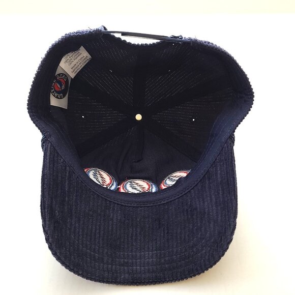 Grateful Dead Stealie Repeat Corduroy Snapback Hat Cap OS Navy Adjustable NWOT - Picture 5 of 7